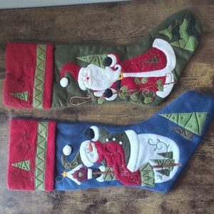 Santa- Frosty Pair Of Christmas Stockings Large Size 21.5"X 6.5" Holiday Decor